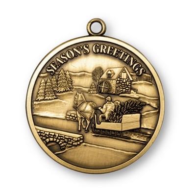 Solid 2" Brass Non Imprinted Stock Horse Drawn Sleigh Ornament